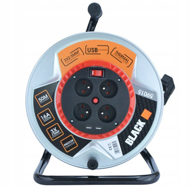 Pikendusjuhe metalltrumlil, 50 m, 3x2.5 mm², 4 pesa + USB - Ostuklikk