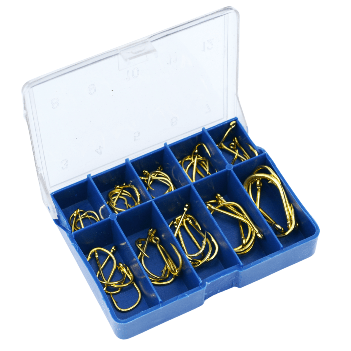 50 - osaline aasaga õngekonksude komplekt, 10 suurust, karbis - Ostuklikk