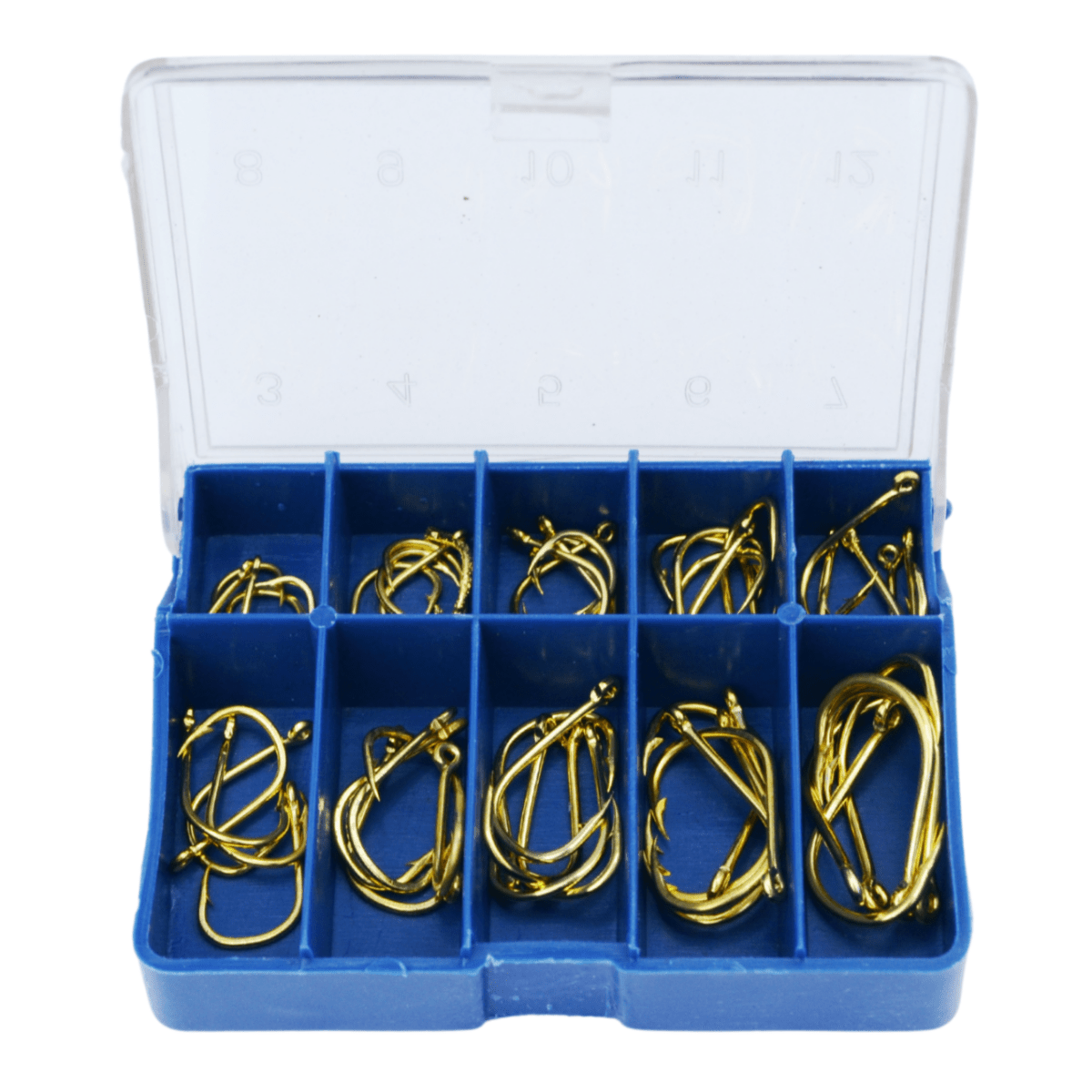 50 - osaline aasaga õngekonksude komplekt, 10 suurust, karbis - Ostuklikk