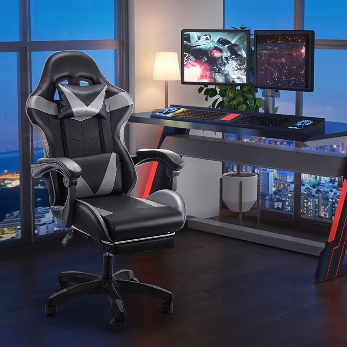 Gaming - kontoritool jalatoega kuni 150 kg, hall - must - Ostuklikk