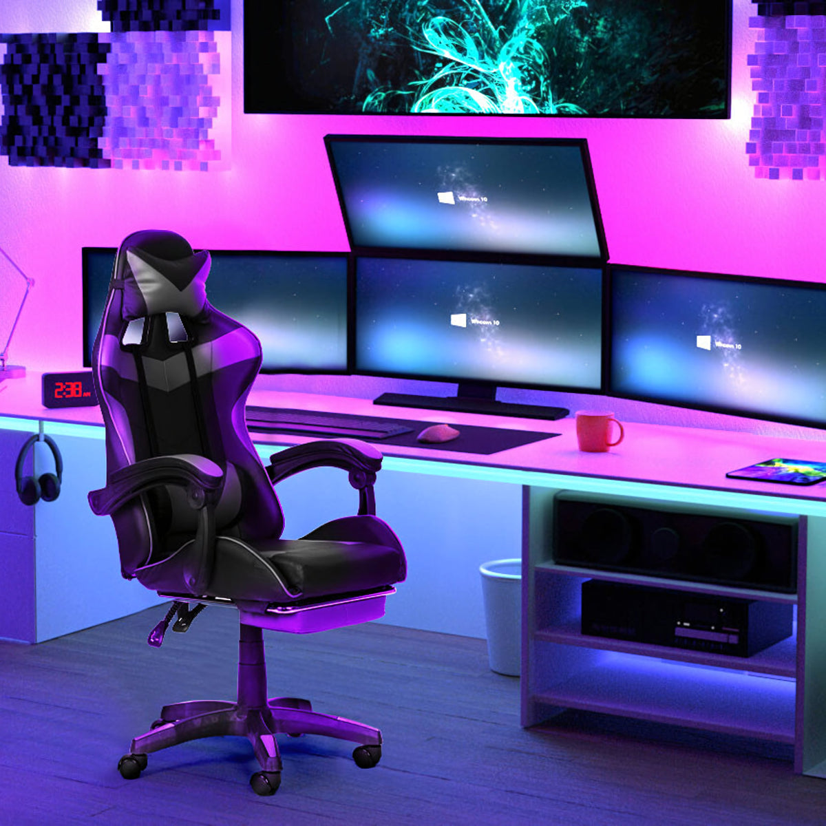 Gaming - kontoritool jalatoega kuni 150 kg, hall - must - Ostuklikk