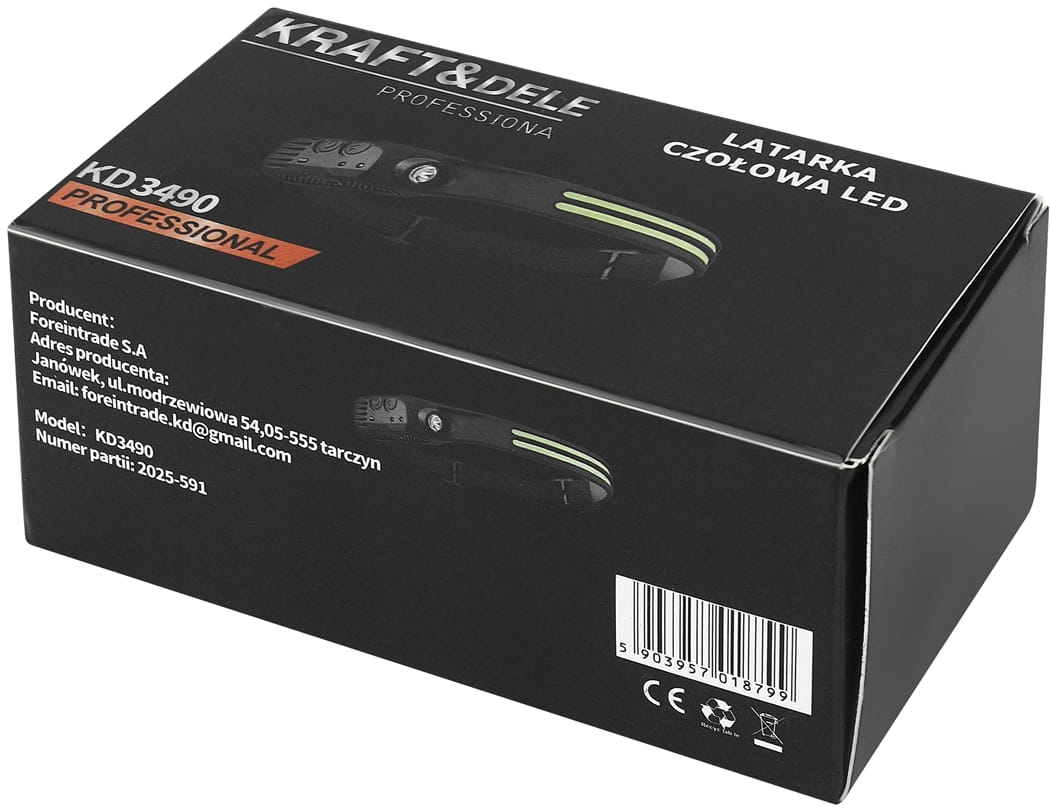 KRAFT&DELE KD3490 LED pealamp – COB + XPE, andur, USB - C - Ostuklikk