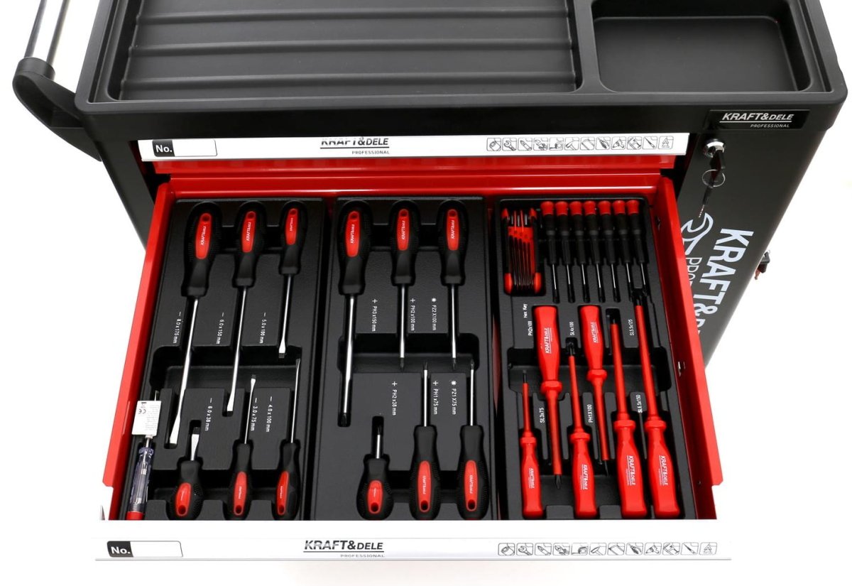 KRAFT&DELE KD362 tööriistakapp 263 - osaline – lukuga, ratastel - Ostuklikk
