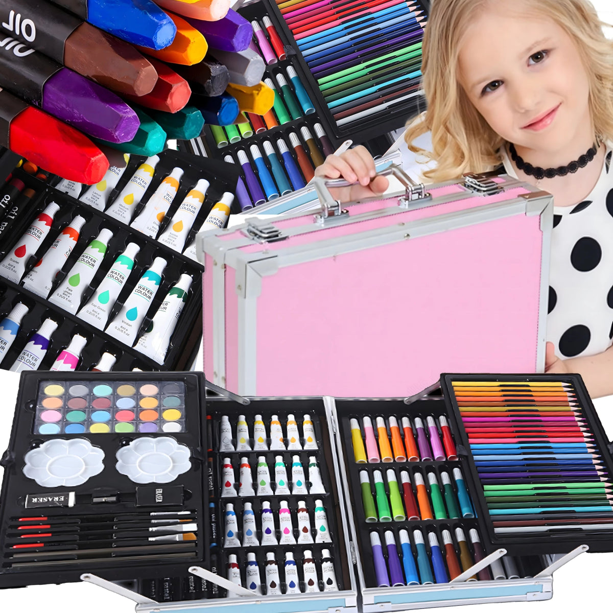 Laste kunstikomplekt 145 osa roosas kohvris - Ostuklikk