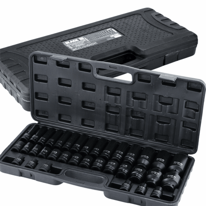 Löökpadrunikomplekt 1/2" HEX 8–32 mm (must) – 35 osa, BLACK – lühikesed ja pikad padrunid - Ostuklikk