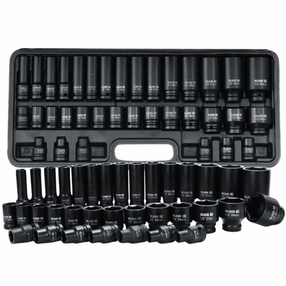 Löökpadrunikomplekt 1/2" HEX 8–32 mm (must) – 35 osa, BLACK – lühikesed ja pikad padrunid - Ostuklikk