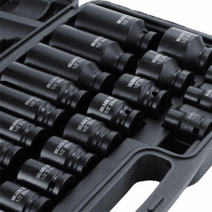 Löökpadrunikomplekt 1/2" HEX 8–32 mm (must) – 35 osa, BLACK – lühikesed ja pikad padrunid - Ostuklikk