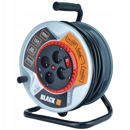 Pikendusjuhe metalltrumlil, 50 m, 3x2.5 mm², 4 pesa + USB - Ostuklikk