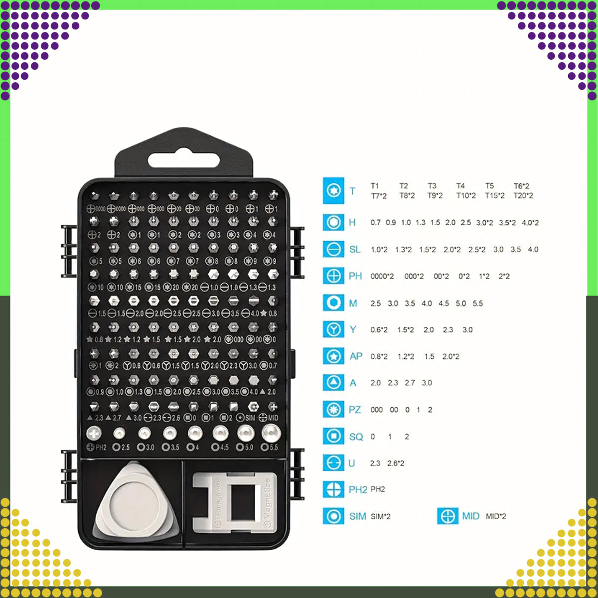 Täpsus - kruvikeerajate komplekt 115 - osaline – Torx, PH, PZ, Hex, Bitid + abivahendid - Ostuklikk