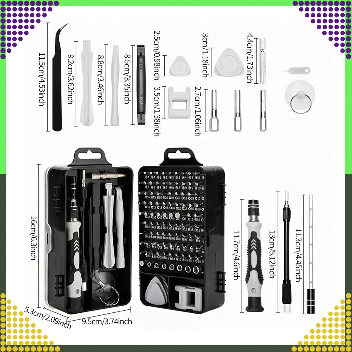 Täpsus - kruvikeerajate komplekt 115 - osaline – Torx, PH, PZ, Hex, Bitid + abivahendid - Ostuklikk